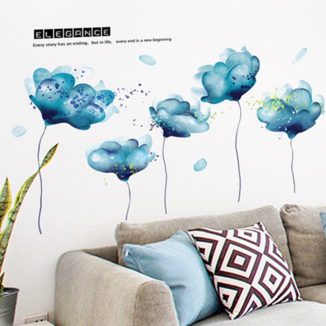 Elegant Growing Blue Flower Wall Stickers Girls Room Wall Etsy