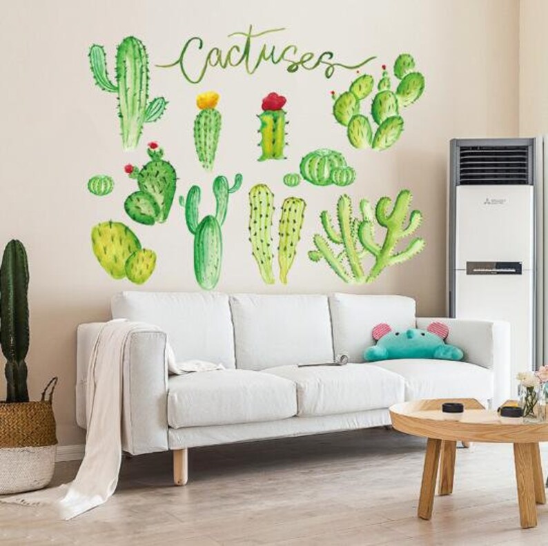 Green Cactus kitchen wall Decals garden plant sticker Etsy