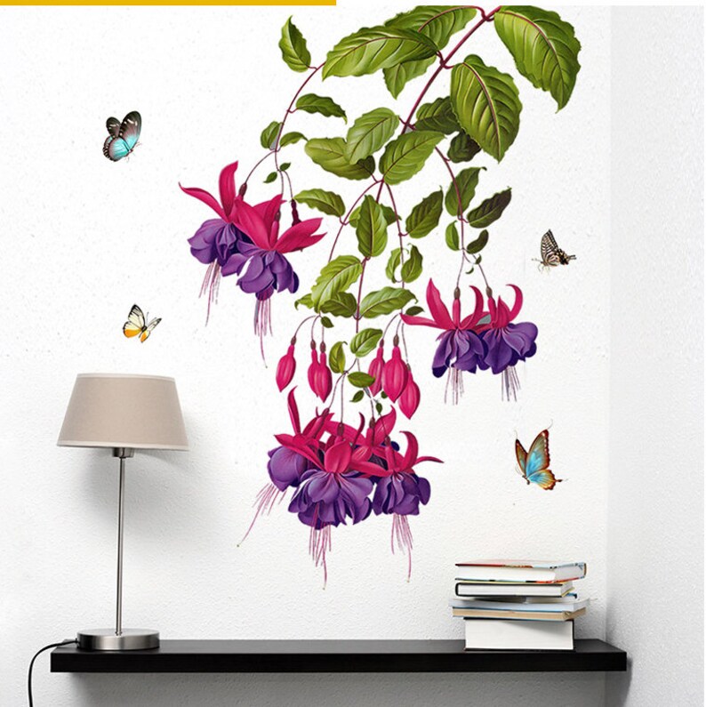 Hanging flowers wall decal romantic purple pink floral wall Etsy