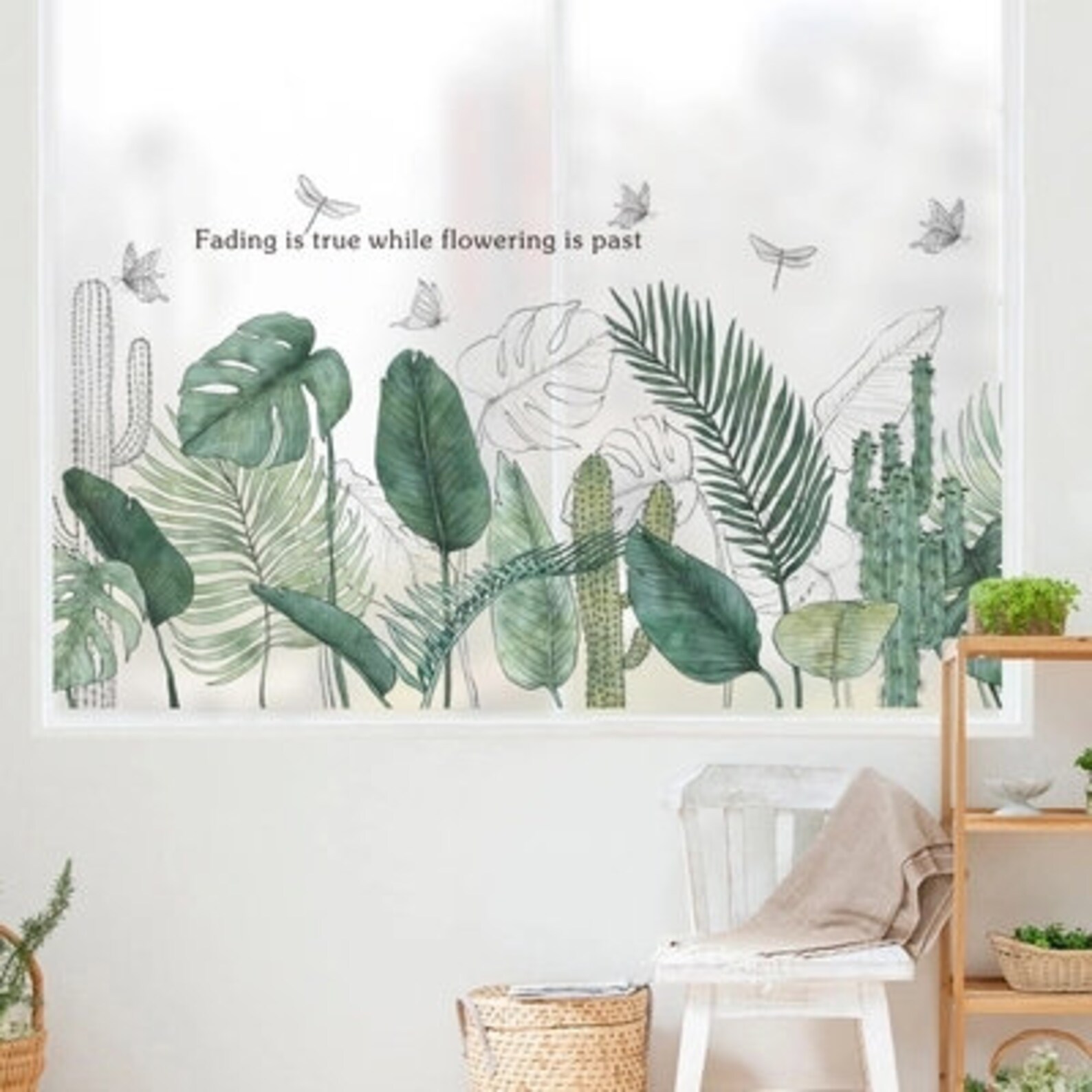 Greenery Leaf Wall Decal Green Plants Tropical Plant Home Etsy