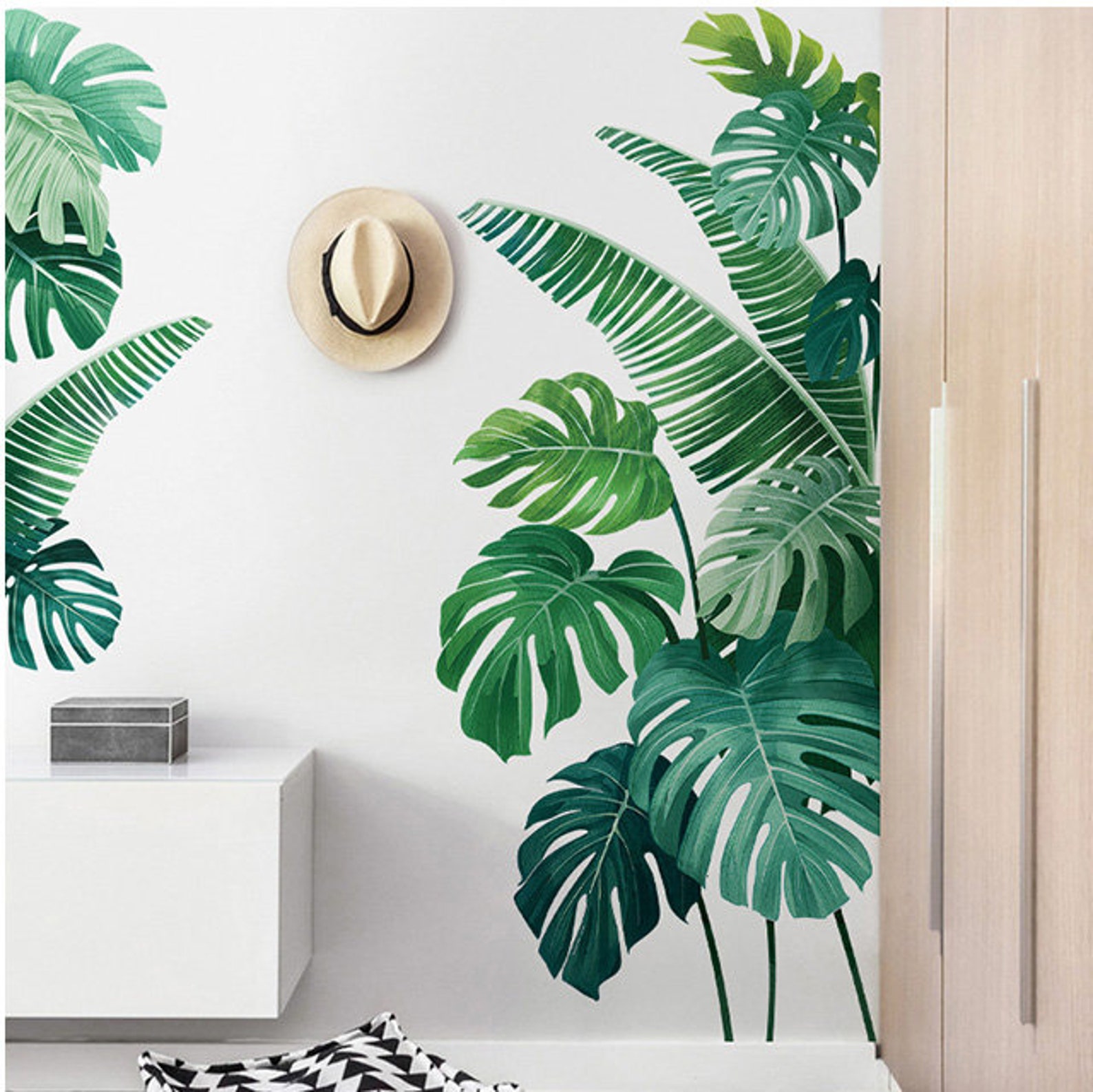 Fresh Monstera Green Leaf Living Room Wall Decal Wall Corner - Etsy