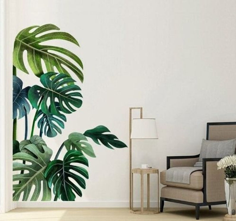 Tropical Green Monstera Leaf Wall Decal Wall Corner Etsy