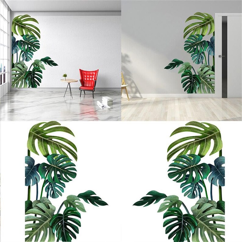 Tropical Green Monstera Leaf Wall Decal Wall Corner Etsy