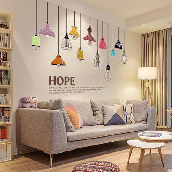 Colorful Light Bulb Stickers Lights Decals Home Wallpaper Etsy