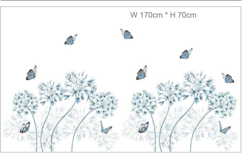 blue dandelion home decor plant Decal butterfly house wallpaper nursery Removable Vinyl Wall sticker living room girls