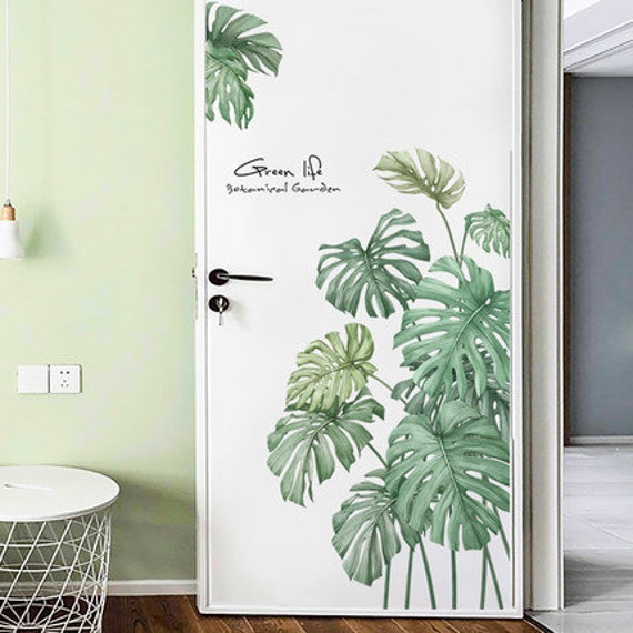 Living Room Home Decor Green Leaf Decal Tropical Wall Stickers Mural House Door Decoration Vinyl Creative Greenery Plants Wardrobe
