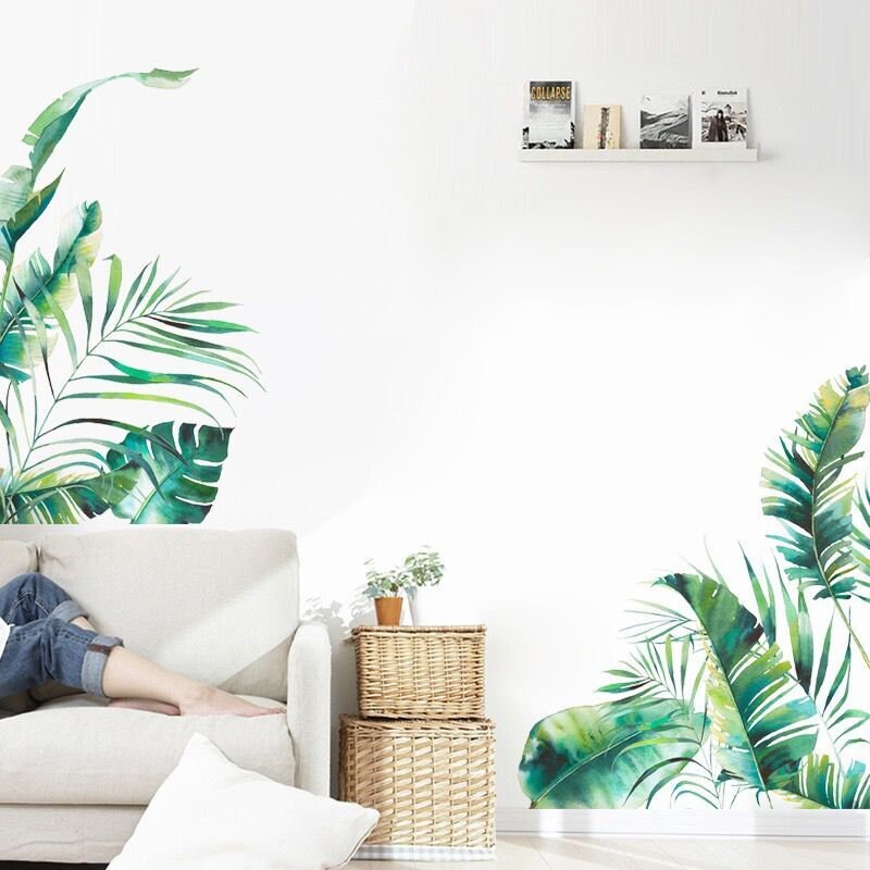 Wall corner green leaf wall stickers nature planting leaves Etsy