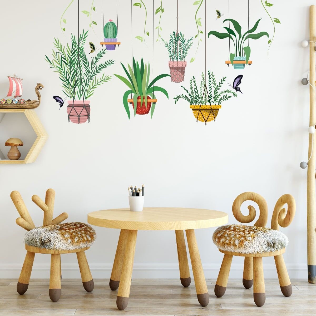 Tropical green plants wall decal hanging planting pot wall Etsy