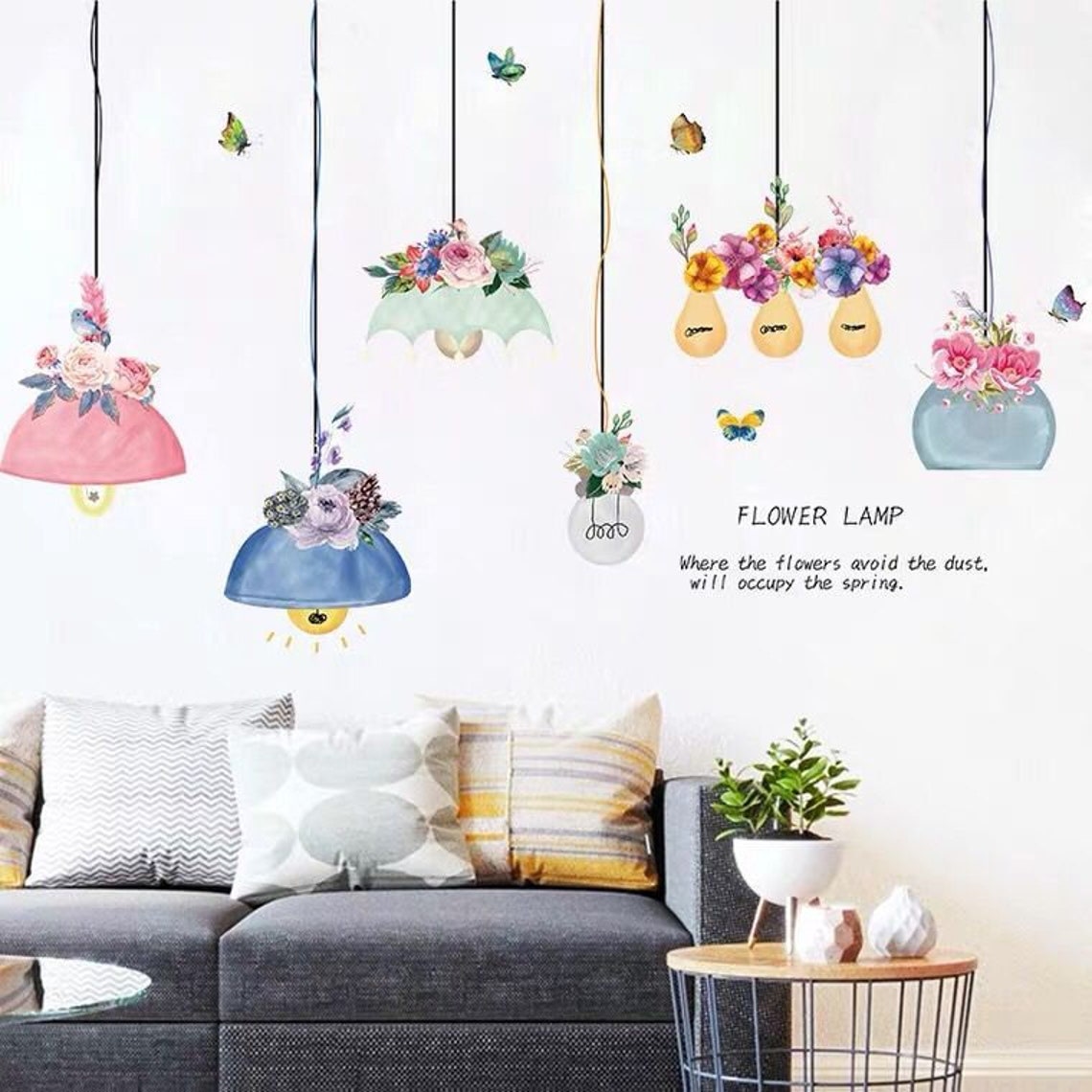 Cute hanging flower lamp wall stickersromantic butterfly Etsy