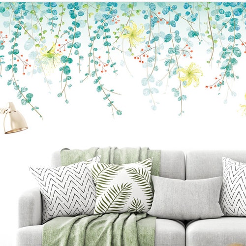 Hanging Twig Leaf Living Room Decal Charm Yellow Flower Etsy