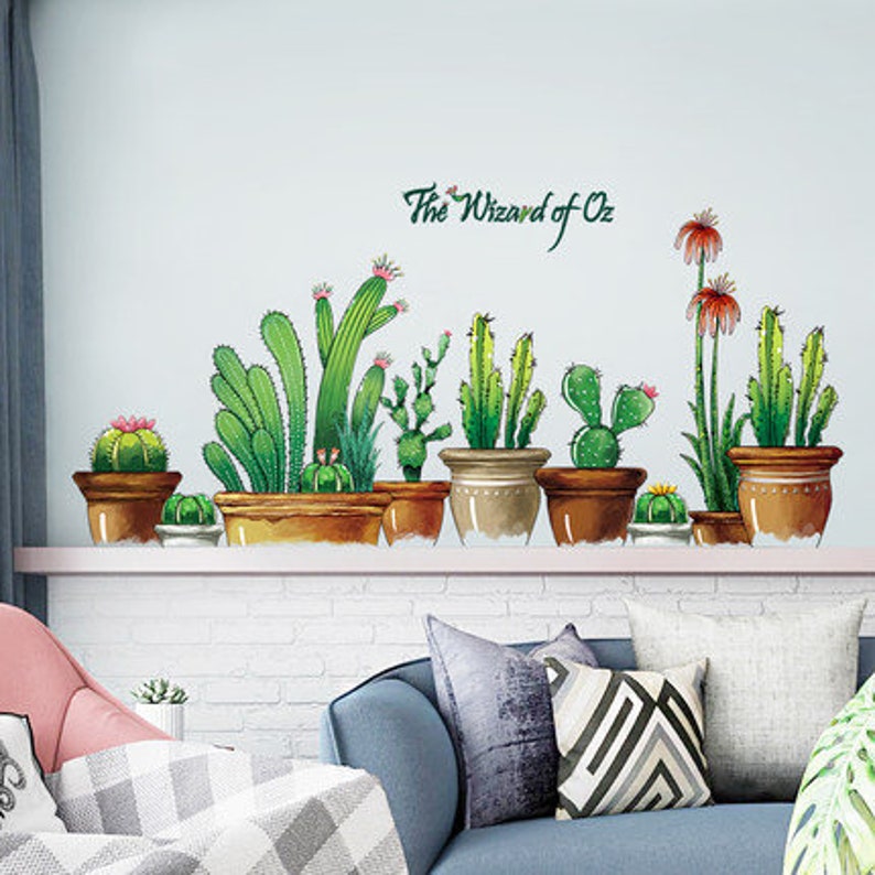 Green Cactus in Pot Decal Potted Plants Decals Tropical - Etsy