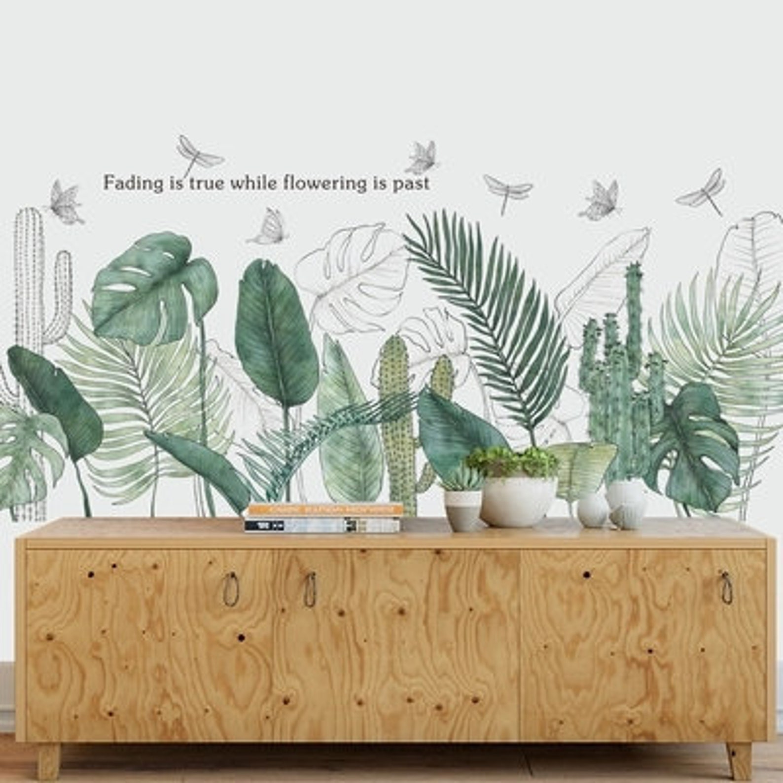 Greenery Leaf Wall Decal Green Plants Tropical Plant Home Etsy