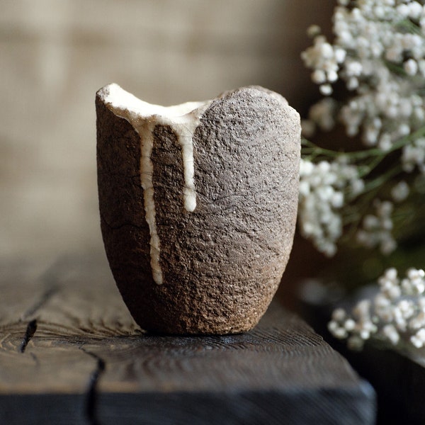 Rustic Ceramic Coffee Cup - Latte Mug – Tea Mug – Minimalism - Handleless Pottery Mug - Nature home decor - Tactile Cosy Mug - Housewarming