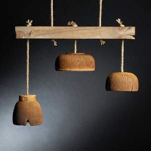 Handmade Ceramic Pendant Light, Kitchen Island Lighting with Wood Beam