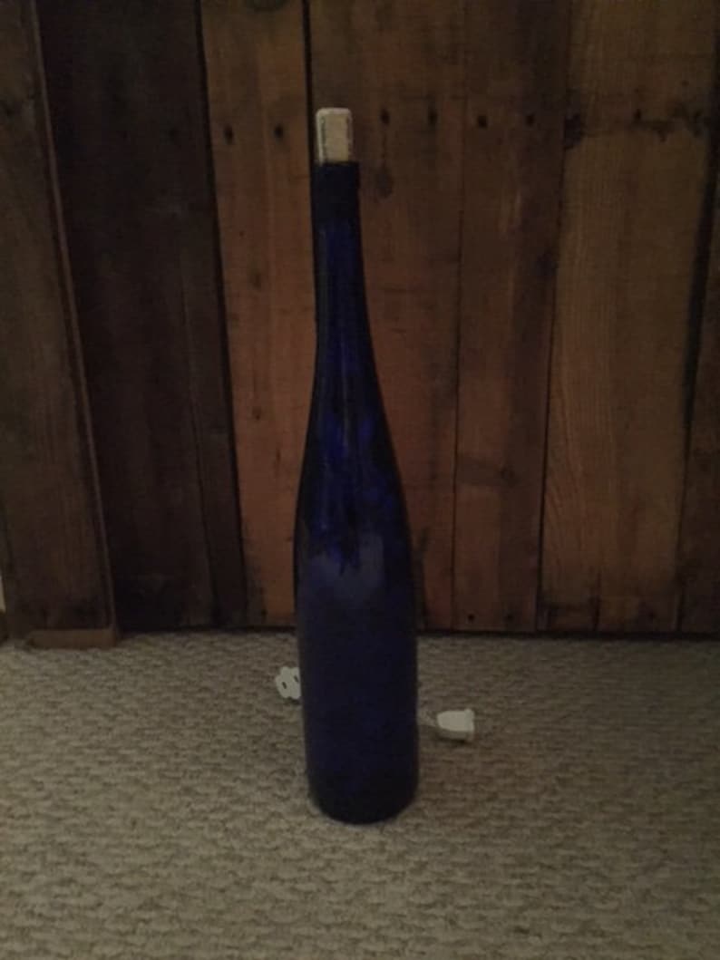 Tall Blue Lighted Wine Bottle Etsy