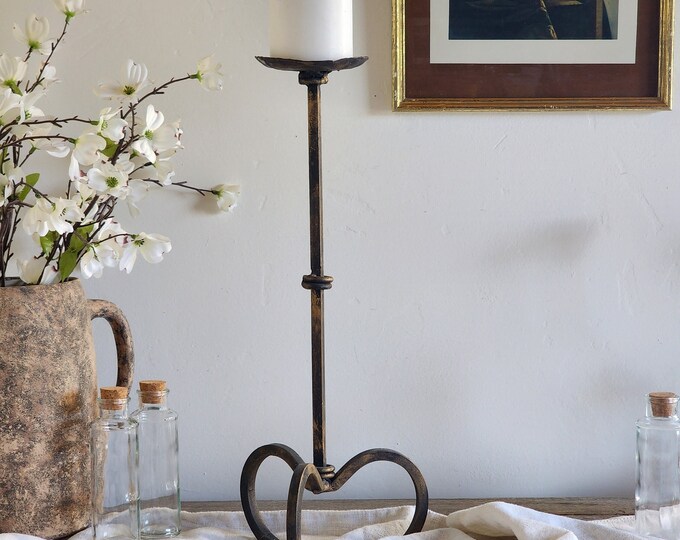 Large Iron Pillar Candle Holder Primitive Rustic Floor Candle Etsy