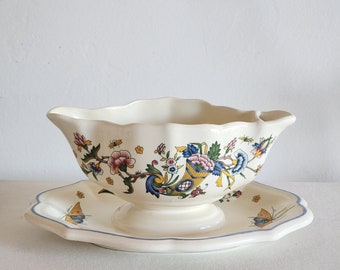 Gien France Corne D'Abondance Gravy Boat French China Vintage Serveware Cottage Country Kitchen Decor Floral Gravy Boat