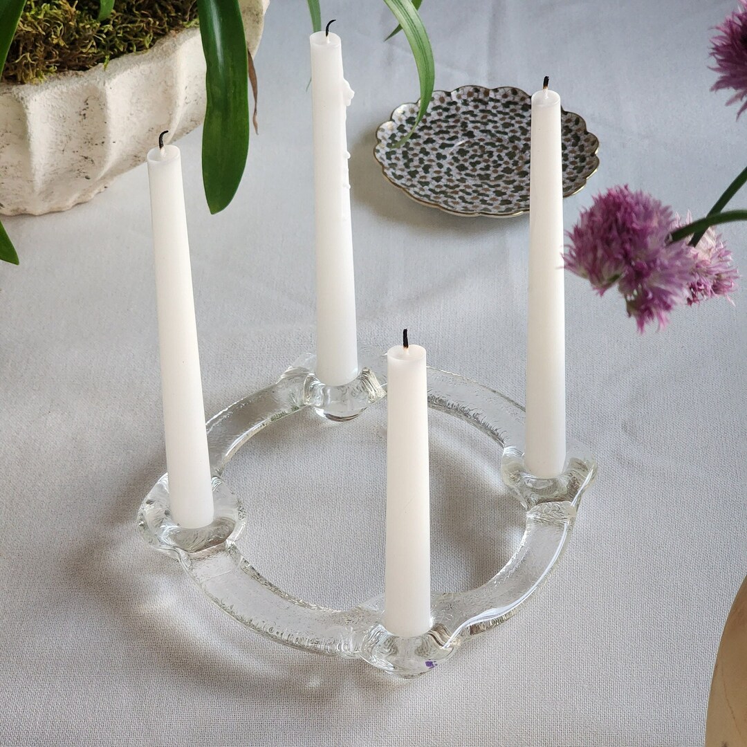 Glass Candle Holder Centerpiece Vintage Advent Candle Wreath Etsy