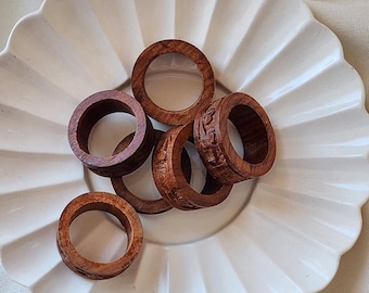 Carved Wood Napkin Rings 6 Vintage Dining Table Decor Place Setting Earthy Kitchen Dining Decor