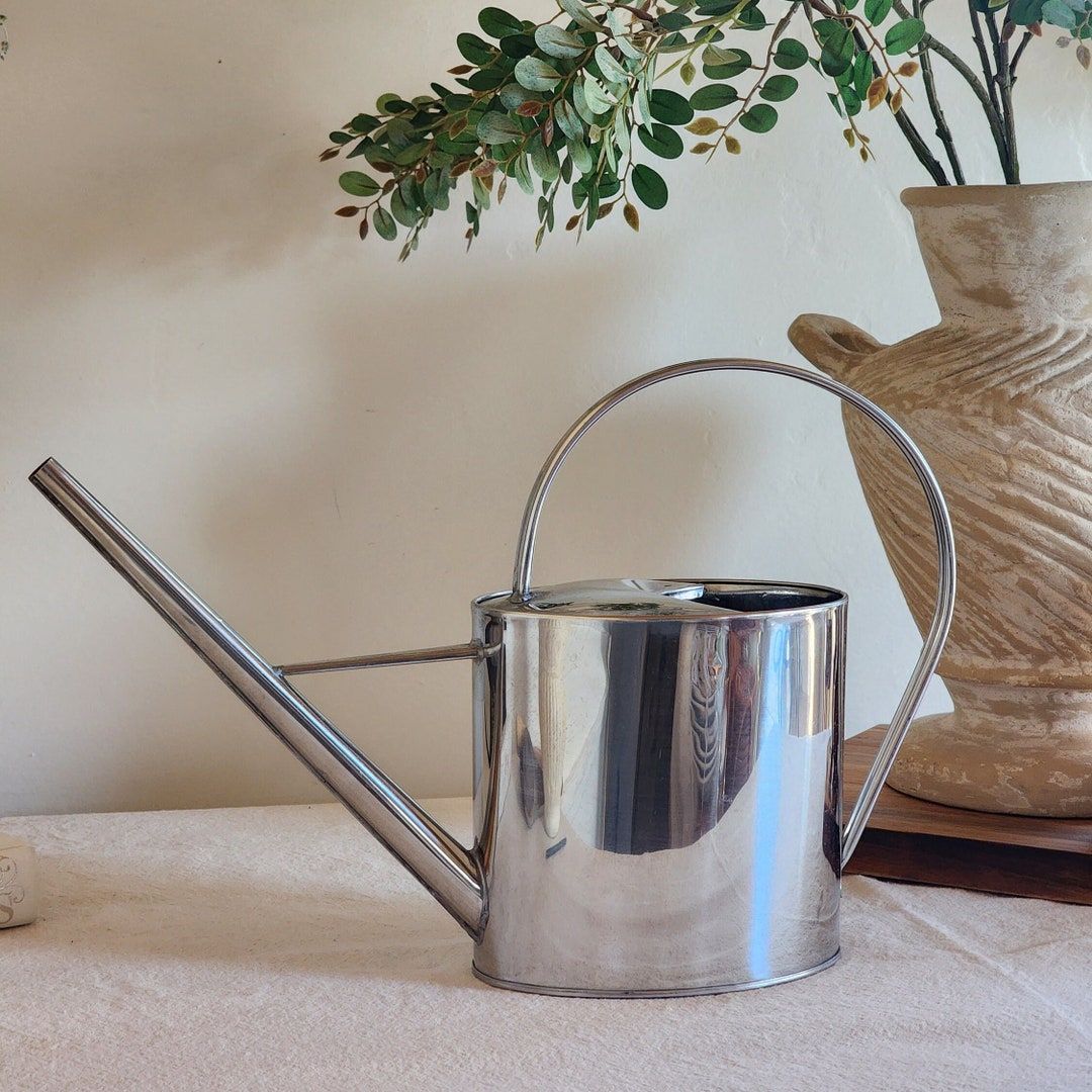 Silver Tin Watering Can Vintage Metal Houseplant Water Can Country Cottage Garden Decor Etsy