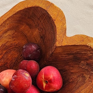 Large Carved Wood Dough Bowl Vintage Dough Bowl Heart Shaped Wooden Fruit Bowl Boho Cottage Kitchen Decor image 6