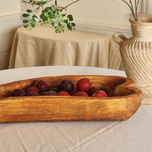 Large Carved Wood Dough Bowl Vintage Dough Bowl Heart Shaped Wooden Fruit Bowl Boho Cottage Kitchen Decor image 5