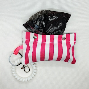 Dog Poo Bag Holder - Dog Poop Bag Holder - Dog Waste Bag Holder - Dog Gift - Dog Accessories - Pink and White Stripes