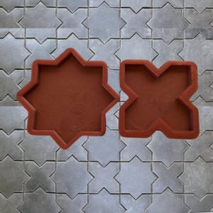 Star Cross Concrete Tile Silicone Cement Mold Set Handmade USA Food Grade Moroccan Pattern Design Custom Stepping Stone Paver DIY Projects