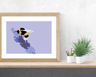 Bee On Lavender A4 Print - Gardeners - Bee Lovers - Wall Print