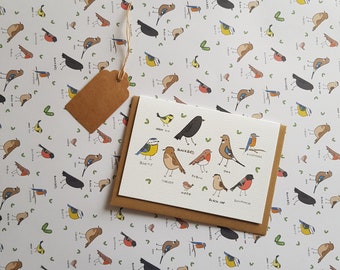 Garden Birds - Matching Card & Gift Wrap - Greetings Card - Wrapping Paper - Gift Wrap - Bundle