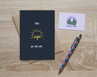 You Light Up My Life - Anniversary Card - Valentine's Day Cards - Greeting Cards - Boyfriend - Girlfriend - For him - For her - Love - Blank