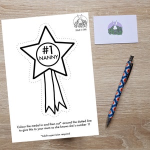 Nounou numéro un - Coloriage - Page de coloriage - Cadeau de la fête des mères - Carte de fête des mères - Médaille - Découpe - Activité pour enfants