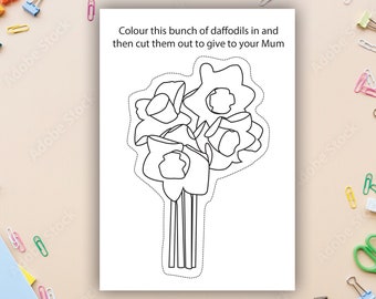 Daffodil Colouring In Page - Bunch Of Daffodils - Mother's Day Gift - Children's Colouring In Page