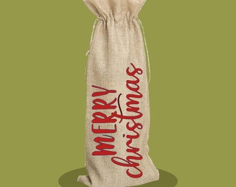 Merry Christmas - Bottle Bag - Wine Bag - Reusable Wine Bag - Gift Bag - Custom Wine Bag - Present