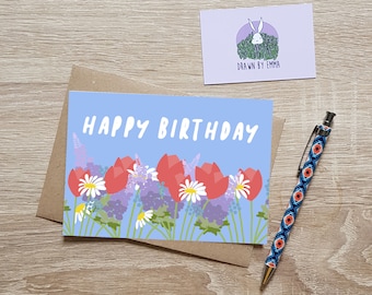 Happy Birthday - Bunch Of Flowers - Flower Birthday Card - Birthday Card