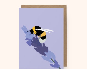 Bee On Lavender - Greetings Card - Nature Cards - Blank