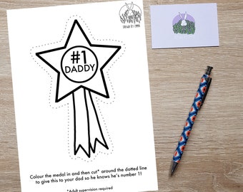 Number One Daddy - Colouring In - Colouring In Page - Father's Day Gift - Father's Day Card - Medal - Cut Out - Children's Activity