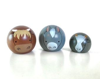 Peg doll nativity animals: donkey, cow and goat, peg doll oxen, peg doll goat, animals for kids nativity set, wood animals for nativity set