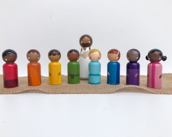 Bijbel Peg Dolls, Diverse kinderen en Jezus, Peg Dolls voor zondagsschool, Wood Peg Dolls, Diverse Peg People