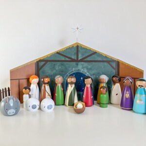 Diverse Peg Doll Nativity Set, Wood Nativity Set for Kids, Unique and Inclusive Nativity Scene, Brown Skin Nativity, Progressive Pegs