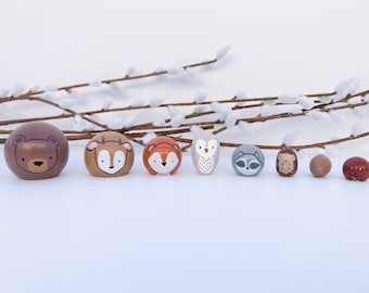 Hand Painted Tiny Wood Animal Figurines: Woodland Creatures Set