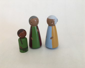 Diverse Peg Doll Nativity Set, Midwife, Junior Midwife, and Elizabeth; Kid friendly Brown Skin Nativity Set, Christmas gift for midwife