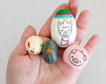 Peg Doll Nativity Set Animals, Wood Peg Doll Llama, Pig, Goose, Chicken, Wood Nativity Animals for Kids Nativity Set, Farm Animals Play Set