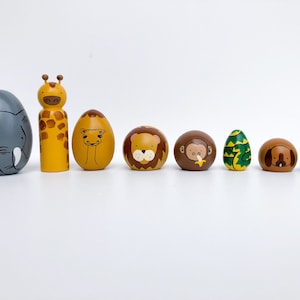 Peg Doll Wood Zoo Animals, &quot;Dear Zoo&quot; Animals Playset, Hand painted animals for playtime and collecting, Zoo Animal Nursery Décor
