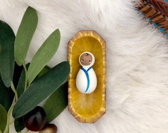 Hand-Painted Baby Jesus and Manger: Wood Peg Doll Nativity