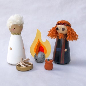 Good Omens Peg Dolls, Bildad the Shuhite and Azira-WELL, Crowley and Aziraphale