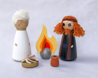 Good Omens Peg Dolls, Bildad the Shuhite and Azira-WELL, Crowley and Aziraphale