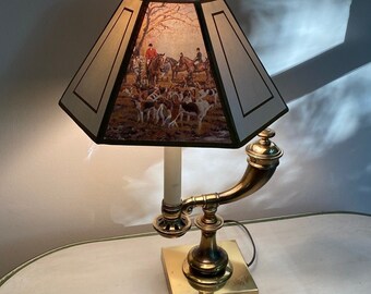 Vintage Brass Horn Equestrian Accent Lamp