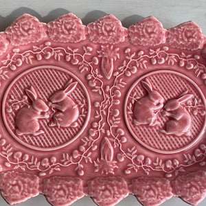 Vintage Bordallo Pinheiro Rosa Häschen Servierplatte