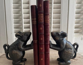Cast Iron Pushing Mouse Bookends ~ Pair